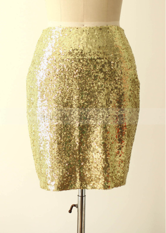 Light Gold Sequin Knee Length Skirt